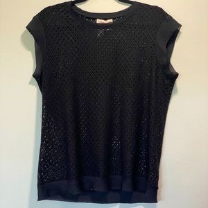 Coldwater Creek Women’s Crochet Sheer Lined Short Sleeve Blouse Size 14